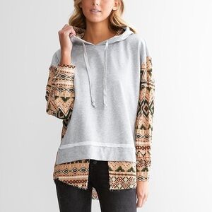 Gilded Intent Pieced Aztec Hoodie Oversized Layered Look Raw Hem Size M